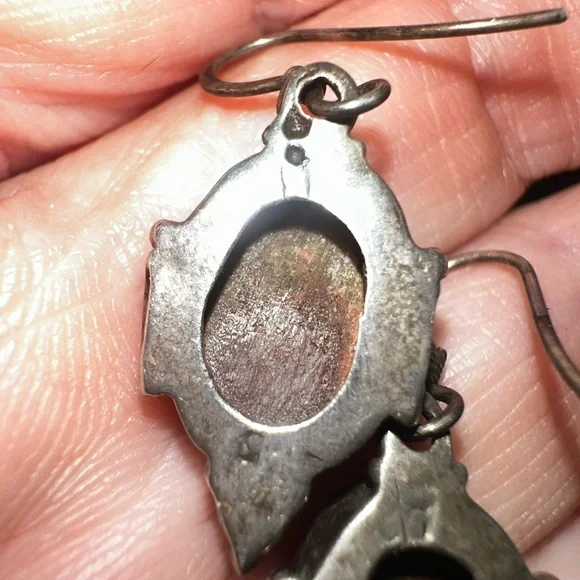 Sterling & Unakite Stone Earrings - Picture 3 of 6